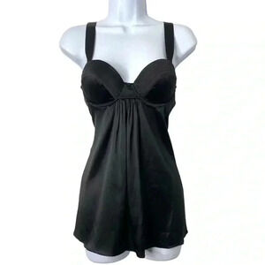 In Bloom by Jonquil Black Silk Chemise Babydoll Nightgown